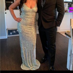 Teal sparkly Mardi Gras formal dress